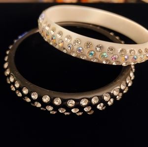 Vintage Art Deco Black and White Rhinestone Bangles Stackable